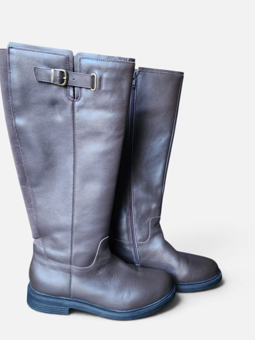 Lands' End Leather Riding Boots Women 8.5 Dark Brown Buckle Zip Equestrian